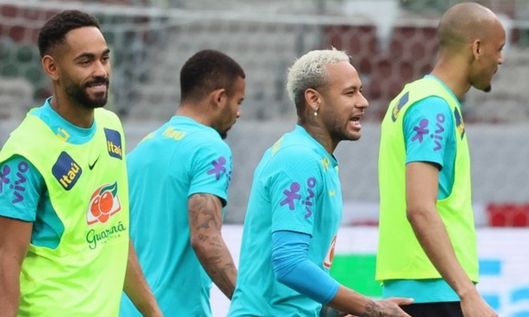 Brazilian national football team members have the official practice for a friendly match against Japan