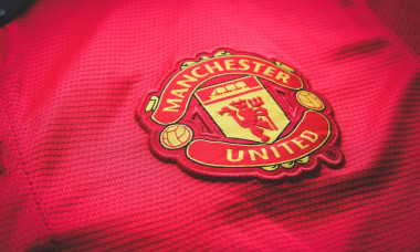 Manchester United. Logo embroidered on the T-shirt. Red Devil Football Club of England. Royal Football Club.
