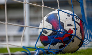 A general view of a match ball in the goal net during the Sky Bet League 2 match between Hartlepool United and AFC Wimbledon at Victoria Park, Hartlepool on Saturday 6th August 2022. (Credit: Mark Fletcher | MI News) Credit: MI News &amp; Sport /Alamy Live Ne