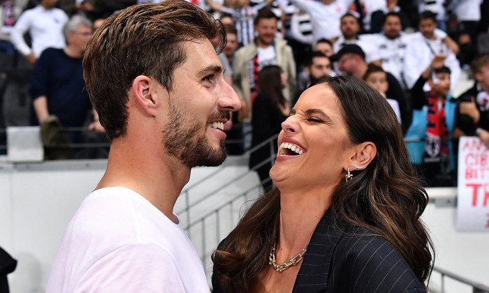 Kevin Trapp Celebrates Frankfurt's Victory Against West Ham United With Izabel Goulart, Deutsche Bank Park, Frankfurt, Germany - 05 May 2022