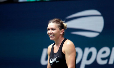 Flushing Meadows, New York, USA. 23rd Aug, 2022. Romania's Simona Halep enjoys a laugh while practicing for the U.S. Open today at the National Tennis Center in Flushing Meadows. The tournament begins next Monday. Credit: Adam Stoltman/Alamy Live News