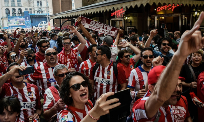 General views of Real Madrid fans celebrating their Champions League win