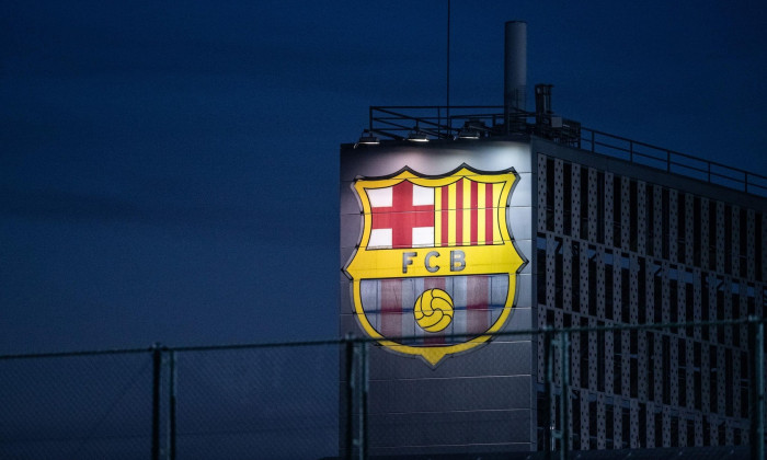 1st January 2022: Ciutat Esportiva Joan Gamper, Barcelona, Spain; FC Barcelona Press conference and training sessions: FC Barcelona logo in Ciutat Esportiva Joan Gamper