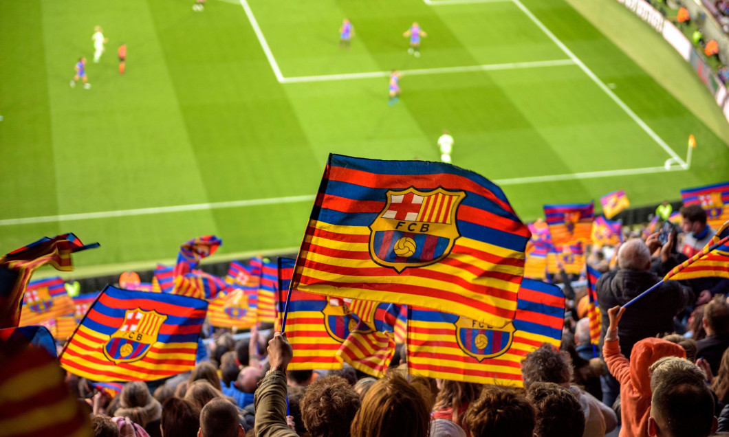 Festive mood at Camp Nou stadium, sold out with 91,648 spectators, the world attendance record for a women's football match, in 2022 Champions League