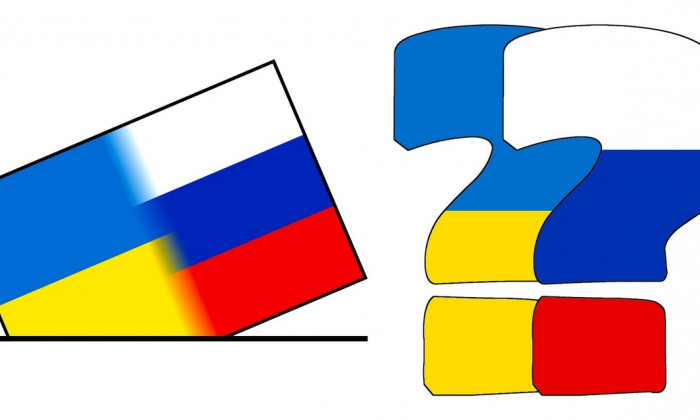 Referendum on becoming part of RUSSIA of Luhansk, Donetsk, Kherson and Zaporizhzhia of September 23-27, 2022 Concept with Ukraine and Russia Flags