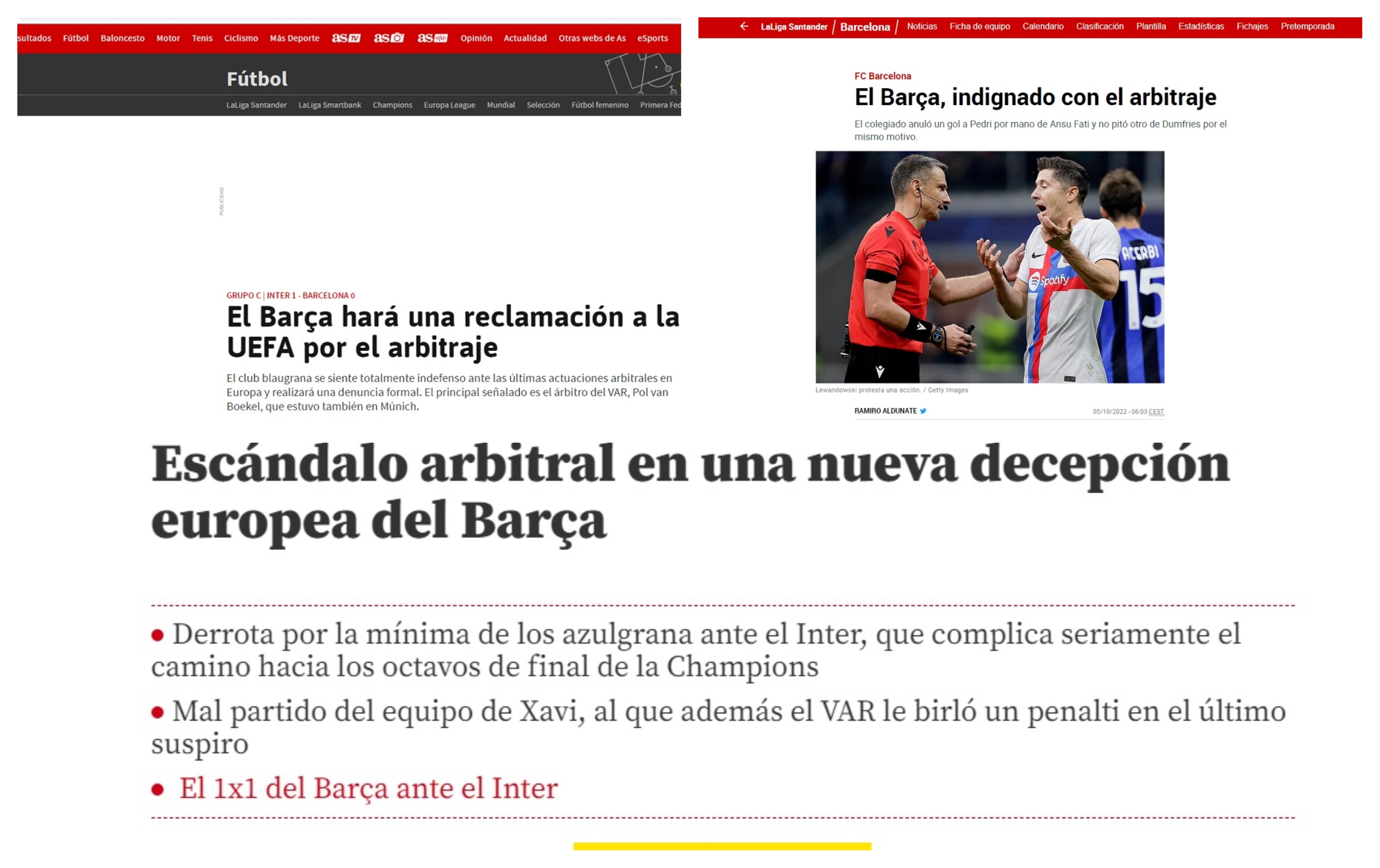 Presa din Spania, indignată după Inter - Barcelona 1-0. ”Alertă roșie în Europa” / ”Jaf brutal”