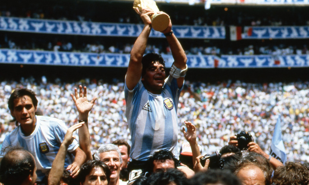 Maradona Holds The World Cup Trophy