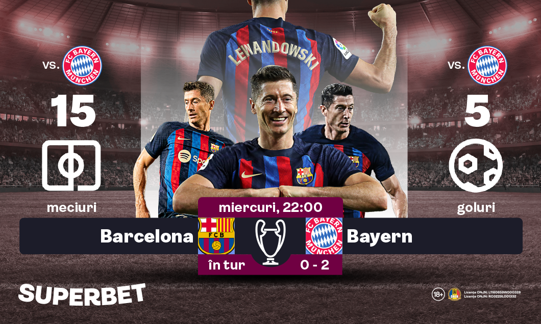 (P) Barcelona – Bayern: Lewandowski, bilanţ slab cu fosta echipă! SuperCote pentru derby-ul zilei din Liga Campionilor