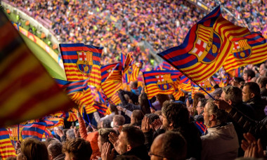 Festive mood at Camp Nou stadium, sold out with 91,648 spectators, the world attendance record for a women's football match, in 2022 Champions League