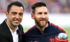 Camp Nou, Barcelona, Spain. 20th May, 2018. La Liga football, Barcelona versus Real Sociedad; ex FC Barcelona player Xavi Hernandez presents Lionel Messi of FC Barcelona the goalscoring award for this seasons 45 goals Credit: Action Plus Sports/Alamy Live