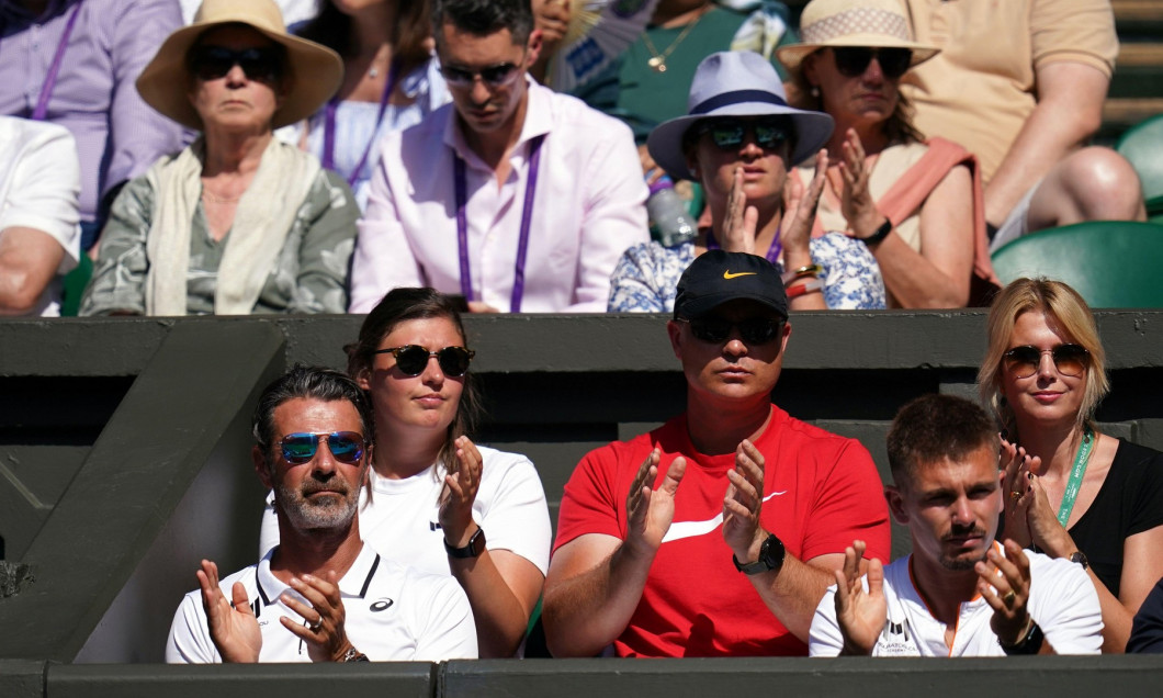 Patrick Mouratoglou (left) coach of Simona Halep on day eleven of the 2022 Wimbledon Championships at the All England Lawn Tennis and Croquet Club, Wimbledon. Picture date: Thursday July 7, 2022.