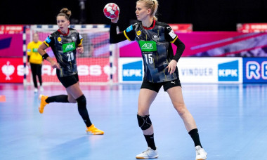 KOLDING, DENMARK - DECEMBER 14: Kim Naidzinavicius of Germany during the Women's EHF Euro 2020 match between The Netherlands and Germany at Sydbank Ar