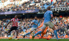 Etihad Stadium, Manchester, UK. 12th Nov, 2022. Premiership football, Manchester City versus Brentford; Ivan Toney of Brentford has a shot on goal Credit: Action Plus Sports/Alamy Live News