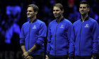 London, UK. 23rd Sep, 2022. Roger Federer, Rafael Nadal and Novak Djokovic of Team Europe before the ATP Laver Cup 2022 at the o2 Arena, London, England on 23 September 2022. Photo by Joshua Smith. Editorial use only, license required for commercial use.