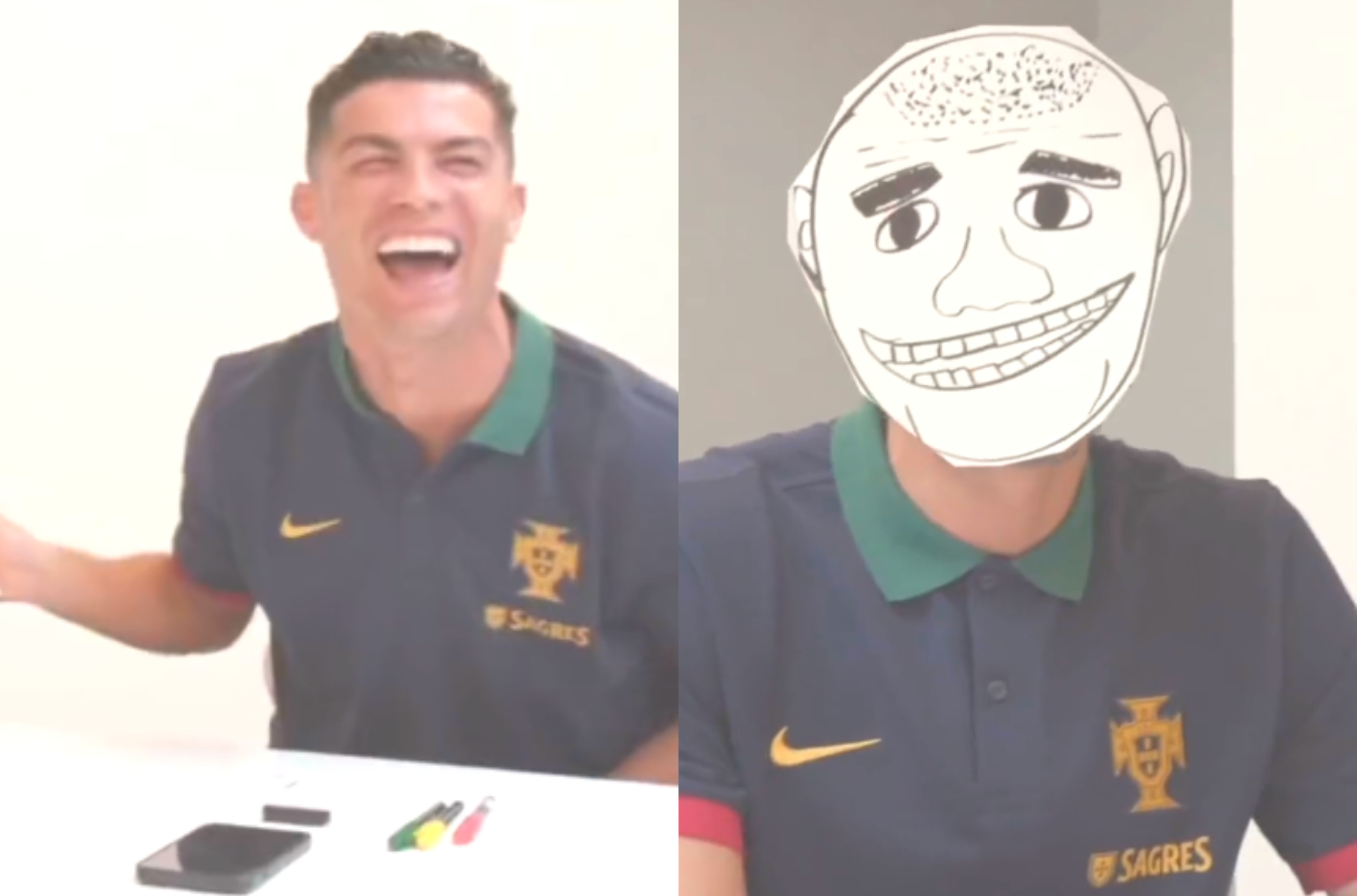 Cristiano Ronaldo, provocat să-i facă portretul unui coleg! Ce a urmat a devenit viral: ”Bine că nu joacă fotbal cum desenează”