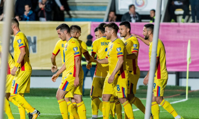 October 5, 2017: Romanian team players celebrating the first goal: Alexandru Chipciu #7 (Romania) Mihai Pintilii #8 (Romania) Constantin Budescu #14 (Romania) Florin Andone #9 (Romania) during the World Cup qualifying campaign 2018 game between Romania