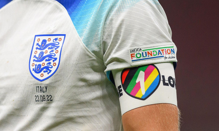 ***** FILE PHOTO ***23 Oct 2022 - Italy v England - UEFA Nations League - Group 3 - San SiroEngland Captain Harry Kane wears the One Love Rainbow Armband during the UEFA Nations League match against Italy. He has been banned from wearing the armband b