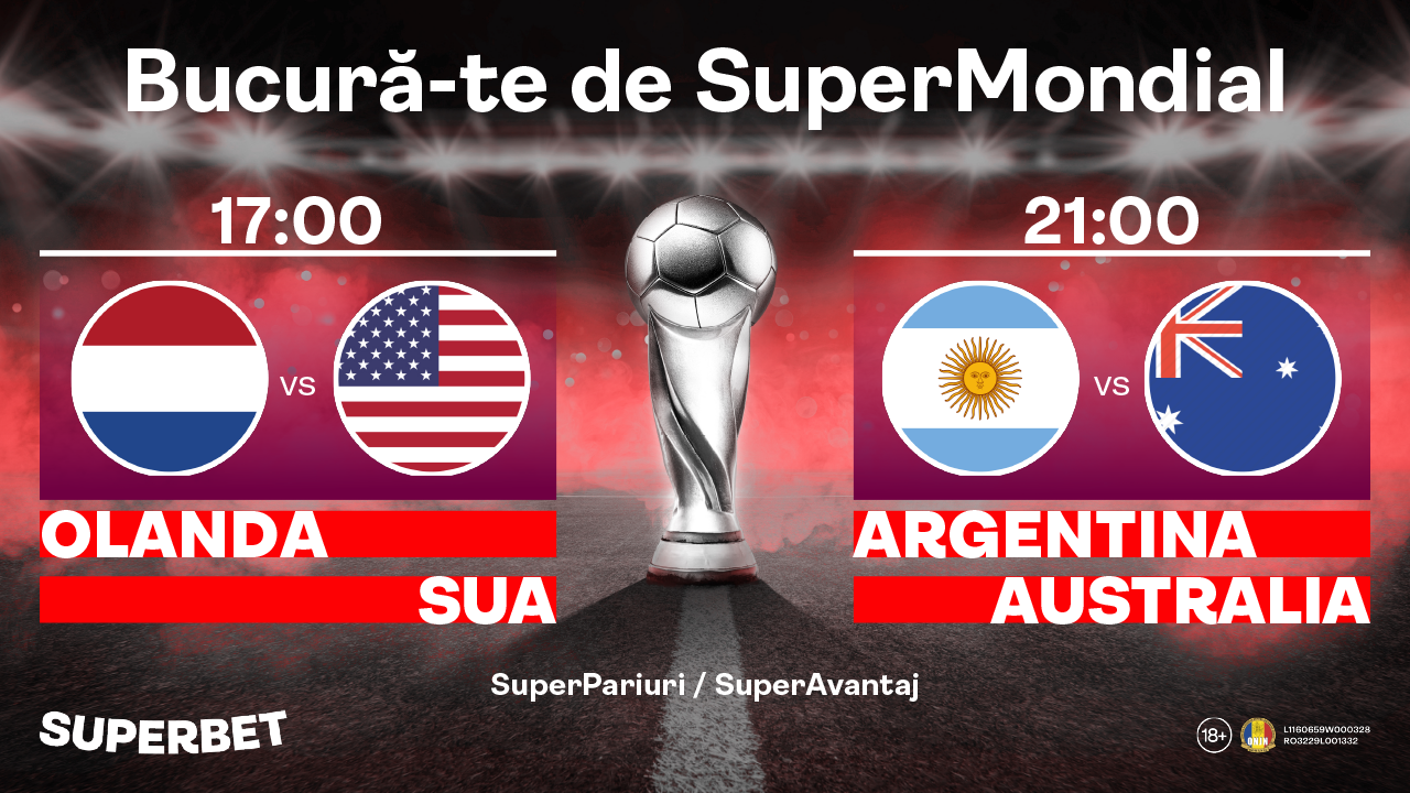 (P) Olanda – SUA şi Argentina – Australia, primele „optimi”! Descoperă SuperOferta pentru SuperMondial