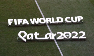 A FIFA World Cup Qatar 2022 logo on the pitch during the FIFA World Cup Group C match at the Education City Stadium in Doha, Qatar. Picture date: Saturday November 26, 2022.