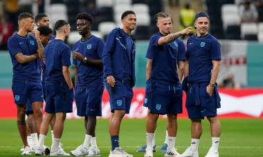 Left to right, England's Ben White, Phil Foden, Bukayo Saka, Jude Bellingham, Kalvin Phillips and Jack Grealish before the FIFA World Cup Group B match at the Al Bayt Stadium in Al Khor, Qatar. Picture date: Friday November 25, 2022.