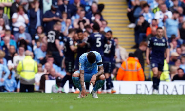 Manchester City's Joao Cancelo stands dejected after Aston Villa's Philippe Coutinho scored his sides second goal during the Premier League match at The Etihad Stadium, Manchester. Picture date: Sunday May 22, 2022.