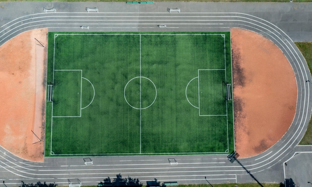 soccer field and football aerial view