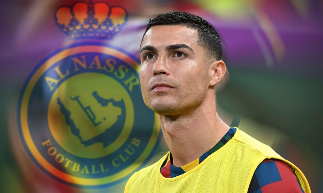 PHOTO MONTAGE: Cristiano RONALDO before moving to Al Nasssr after Sausi Arabia. Cristiano RONALDO (POR), action, single image, cropped single motif, portrait, portrait, portrait, reserve bench, substitute bench, substitute player, reserve player, bench, s