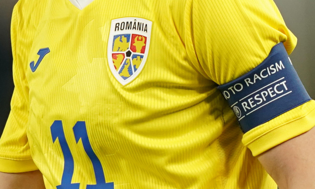 Bucharest, Romania. 08th Apr, 2022. Romania shirt with UEFA Restpect armband during the Womens World Cup Qualifier football match between Romania and Switzerland at Stadum Stadionul Arcul de Triumf in Bucharest, Romania. Daniela Porcelli /SPP Credit: SPP