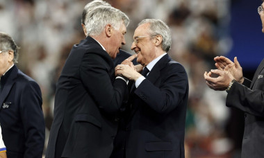 Paris, France. 28th May, 2022. PARIS - (lr) Real Madrid coach Carlo Ancelotti and Real Madrid president Florentino Perez during the UEFA Champions League final match between Liverpool FC and Real Madrid at Stade de Franc on May 28, 2022 in Paris, France.