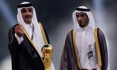 Emir of Qatar Sheikh Tamim bin Hamad al-Thani (left) and Sheikh Jassim bin Hamad al-Thani following the FIFA World Cup Final match at the Lusail Stadium in Lusail, Qatar. Picture date: Sunday December 18, 2022. Picture date: Sunday December 18, 2022.