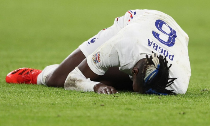 Turin, Italy, 7th October 2021. Paul Pogba of France lays injured during the UEFA Nations League match at Juventus Stadium, Turin. Picture credit should read: Jonathan Moscrop / Sportimage