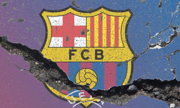 Symbolbild Fotomontage zum erneuten Ausscheiden des FC Barcelona Barca s aus der UEFA Championslea