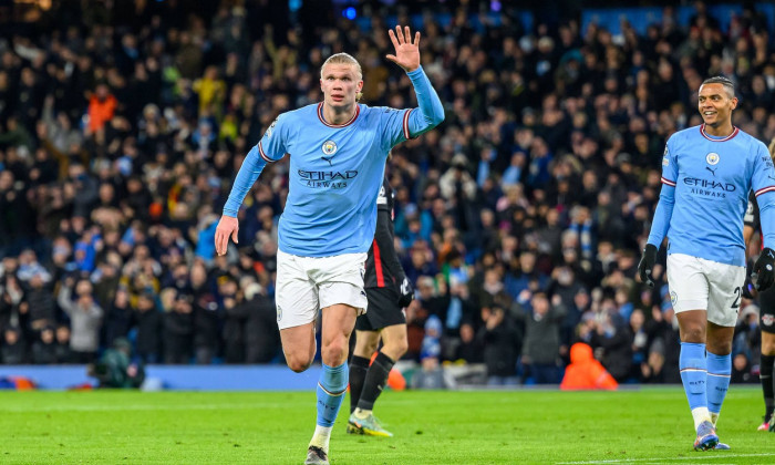 Manchester City v RB Leipzig Champions League 14/03/2023 GOAL 6-0 Erling Haaland of Manchester City celebrates after he