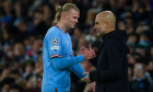 Erling Haaland of Man City and manager Pep Guardiola during the UEFA Champions League round of 16 2nd leg match between