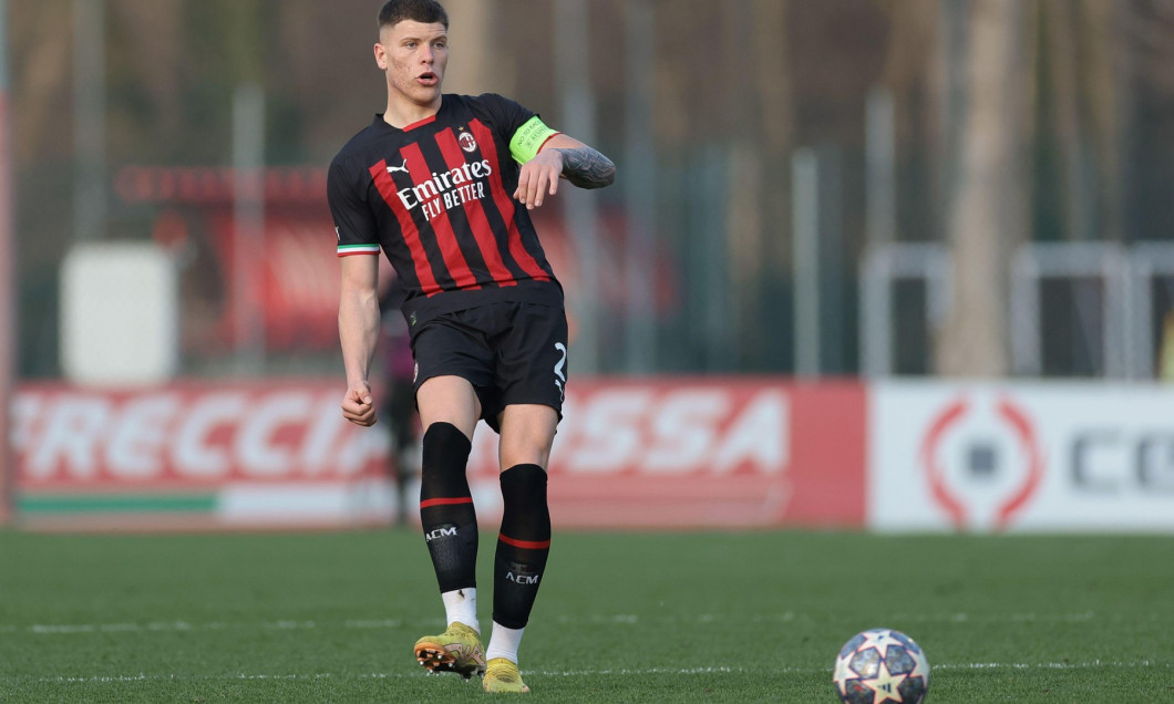 Milan, Italy, 28th February 2023. Andrei Coubis of AC Milan during the UEFA Youth League match at Centro Sportivo Vismara, Milan. Picture credit should read: Jonathan Moscrop / Sportimage