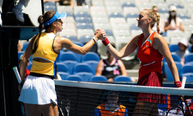 18th January 2022. 18th January 2022. Sorana Cirstea of Romania &amp; Petra Kvitova of the Czech Republic in action during the first round of the 2022 Australian Open, WTA Grand Slam tennis tournament on January 18, 2022 at Melbourne Park in Melbourne, Austra