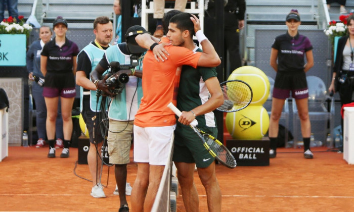 Carlos Alcaraz of Spain reacts after winning against Novak Djokovic of Croatia during the Mutua Madrid Open 2022 tennis tournament on May 7, 2022 at Caja Magica stadium in Madrid, Spain - Photo Laurent Lairys / DPPI