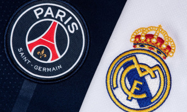 Close up of PSG &amp; Real Madrid Badge.