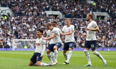 London, England, 8th April 2023. Son Heung-min of Tottenham Hotspur (left) celebrates scoring their side s first goal of