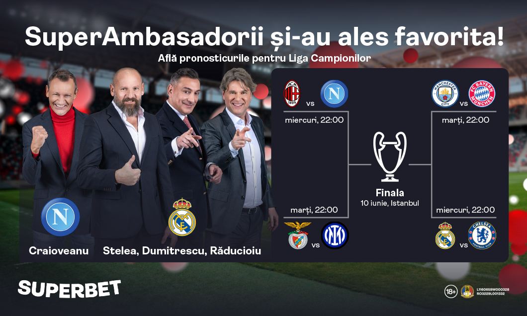 (P) Real Madrid sau Napoli! Predicțiile Ambasadorilor Superbet pentru câștigarea Ligii Campionilor