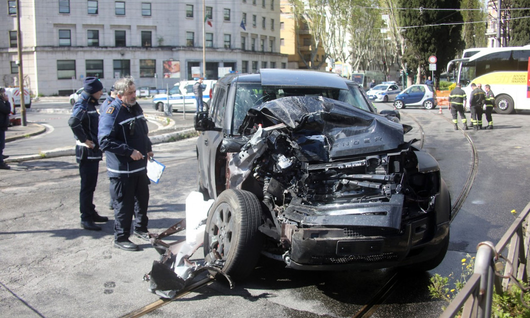 Ciro Immobile's Car After The Accident Against A Tram In Rome