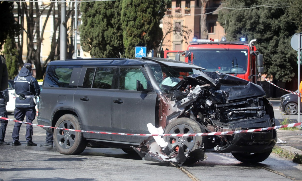 Ciro Immobile's car after a collision with a Tram, Rome, Italy - 16 Apr 2023