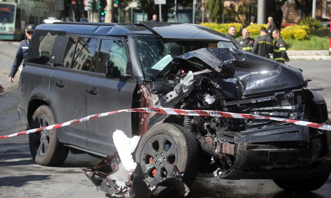 Ciro Immobile's car after a collision with a Tram, Rome, Italy - 16 Apr 2023