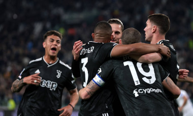 Turin, Italy, 12th March 2023. Gleison Bremer of Juventus celebrates with team mates after scoring to give the side a 1-