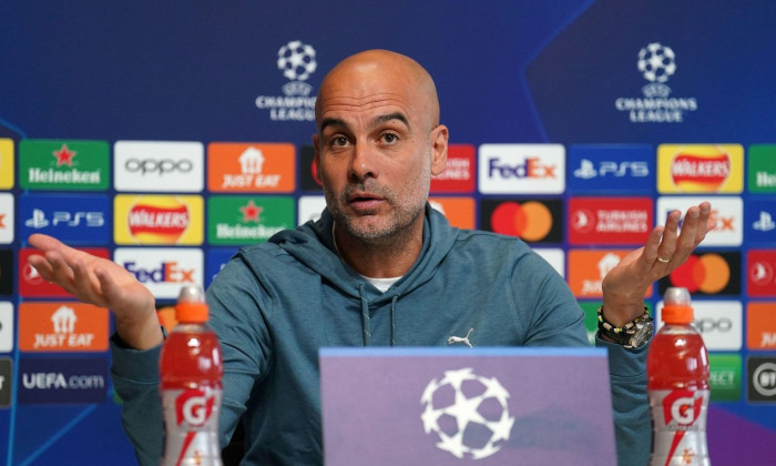 Manchester City manager Pep Guardiola during a press conference at the City Football Academy, Manchester. Picture date: Monday April 10, 2023.