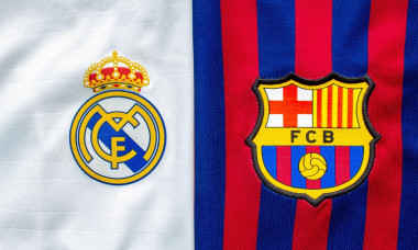 Calgary, Alberta, Canada. July 10, 2020. Club Barcelona vs Real madrid close up to their jersey logo