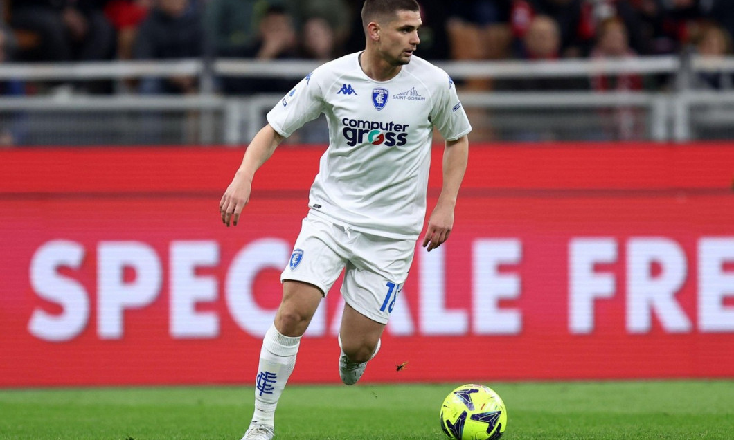 Milano, Italy. 07th Apr, 2023. Razvan Marin of Empoli Fc controls the ball during the Serie A match beetween Ac Milan and Empoli Fc at Stadio Giuseppe Meazza on April 7, 2023 in Milano, Italy . Credit: Marco Canoniero/Alamy Live News