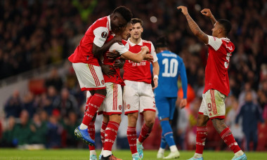 London, UK. 20th Oct, 2022. 20th October 2022; Emirates Stadium, London, England; Europa League Football, Arsenal versus PSV Eindhoven; Granit Xhaka of Arsenal celebrates with Bukayo Saka after his goal for 1-0 in the 70th minute Credit: Action Plus Spor