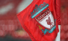 Anfield, Liverpool, Merseyside, UK. 9th Nov, 2022. Carabao Cup football, Liverpool versus Derby County; the Liverpool FC crest on a corner flag at the Kop end Credit: Action Plus Sports/Alamy Live News