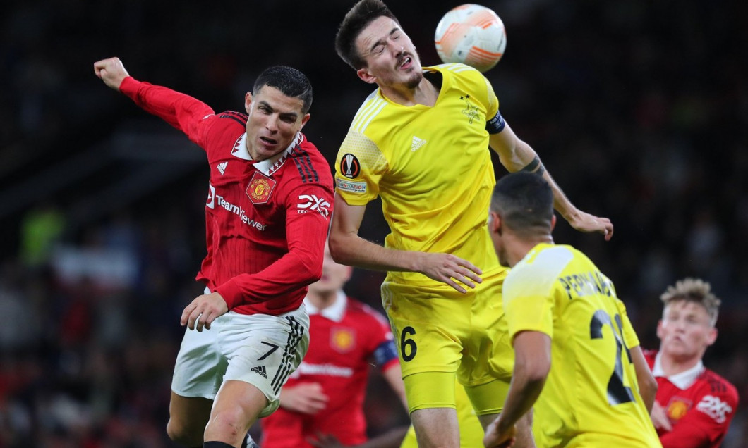 Cristiano Ronaldo and Stjepan Radeljic during the UEFA Europa League match Manchester United vs Sheriff Tiraspol at Old Trafford, Manchester, United Kingdom, 27th October 2022(Photo by Stefan Constantin/News Images)